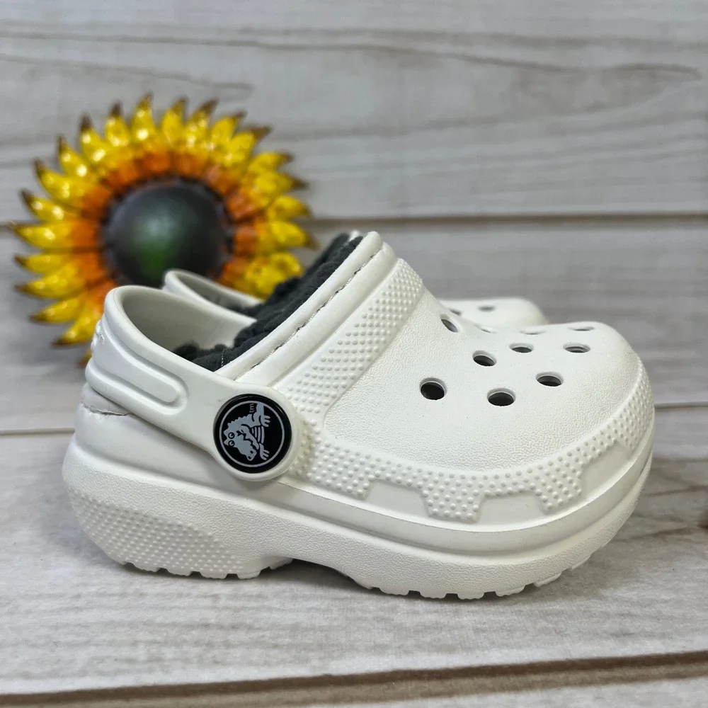 Kids Toddler White Lined Crocs Size C10 Cozy Fur Lined Clogs 4